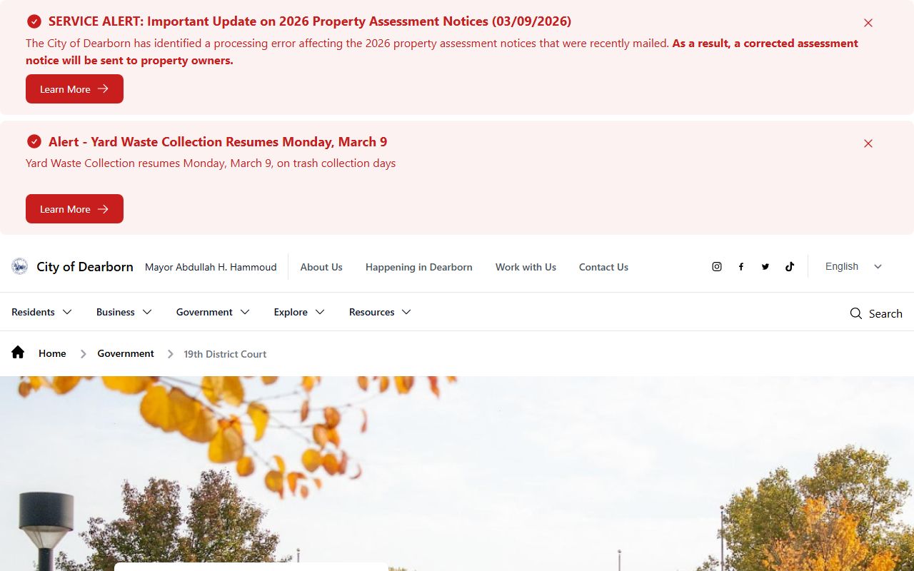Dearborn 19th District Court website for Dearborn public records and court cases