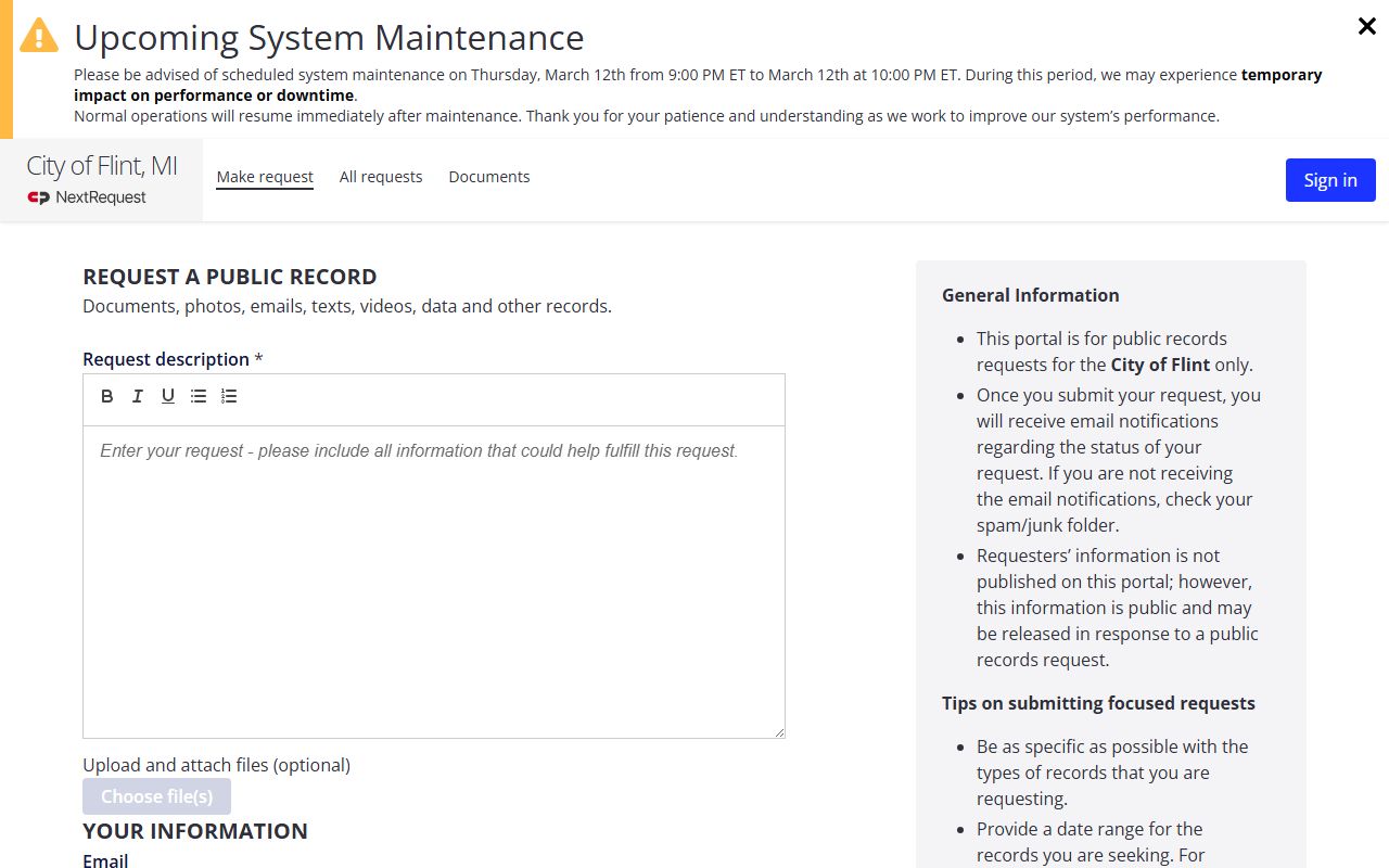 Flint public records - Flint online FOIA portal