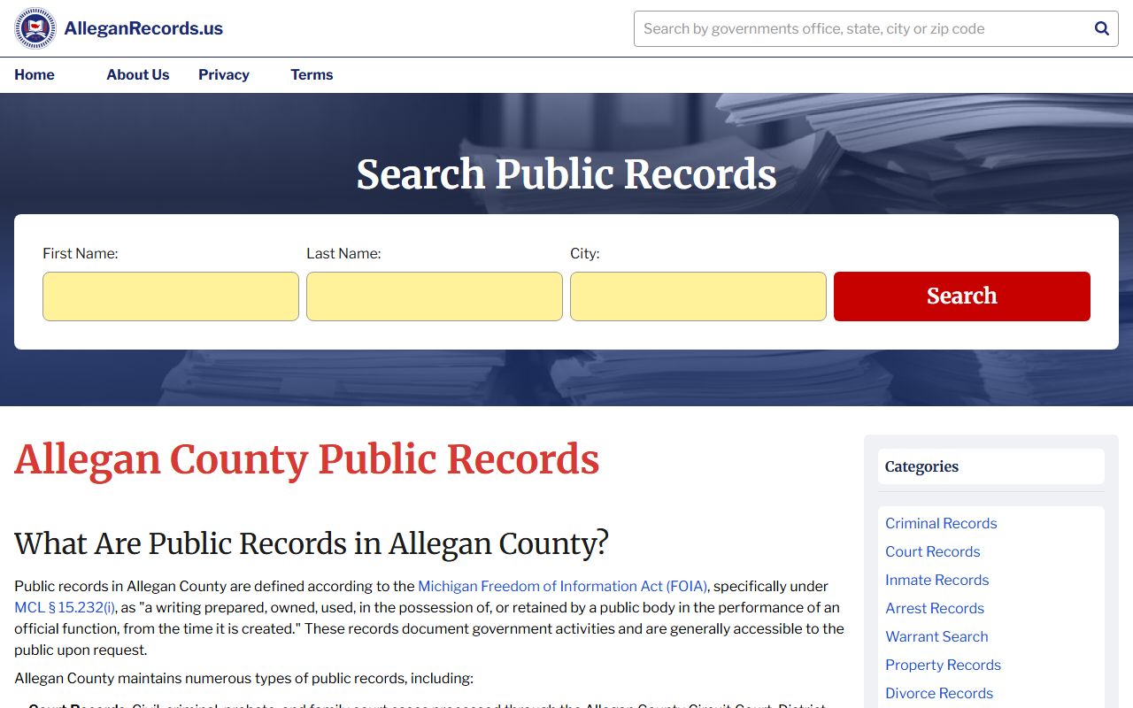 Allegan County public records portal online document search