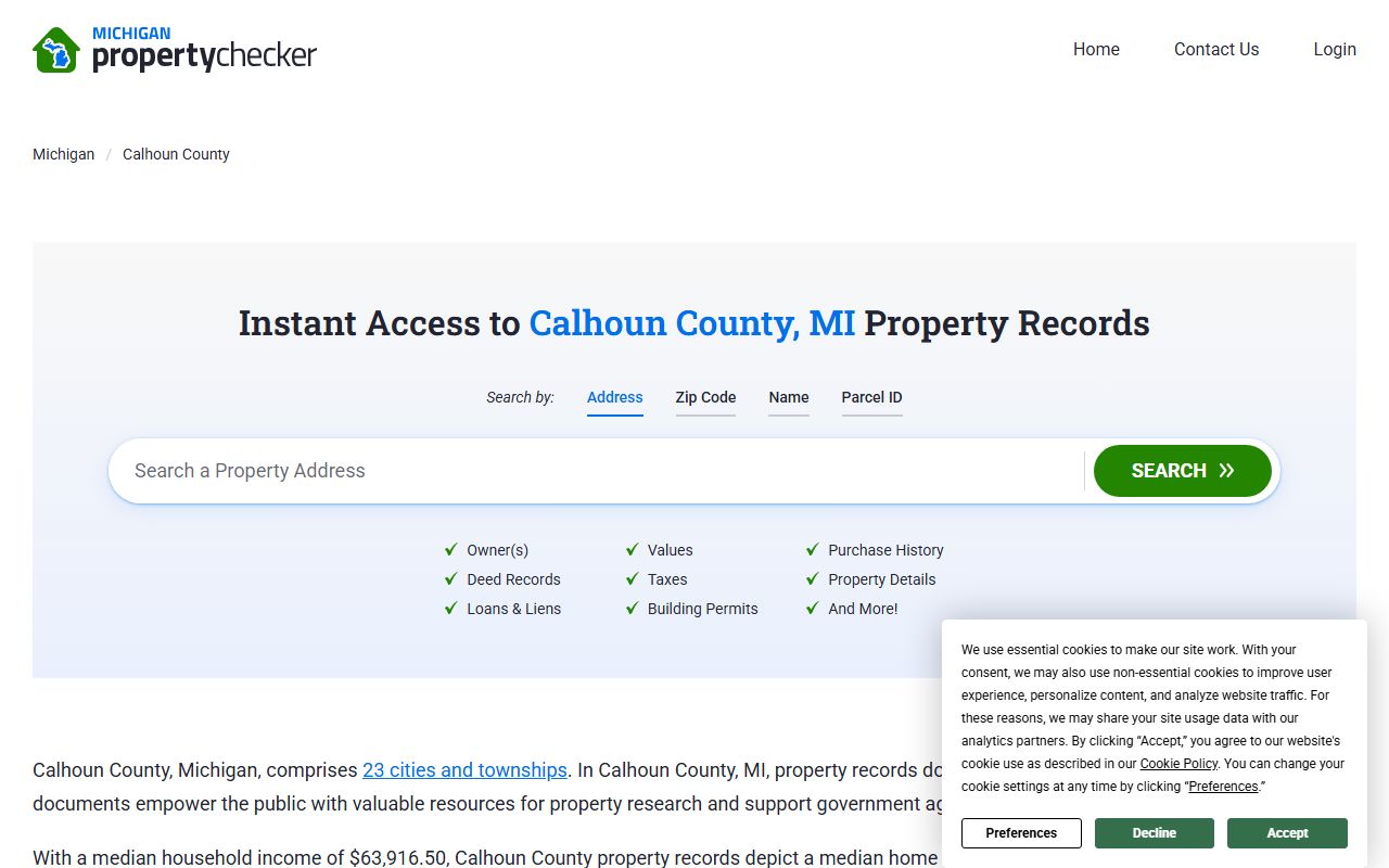 Calhoun County property records online search tool for public records