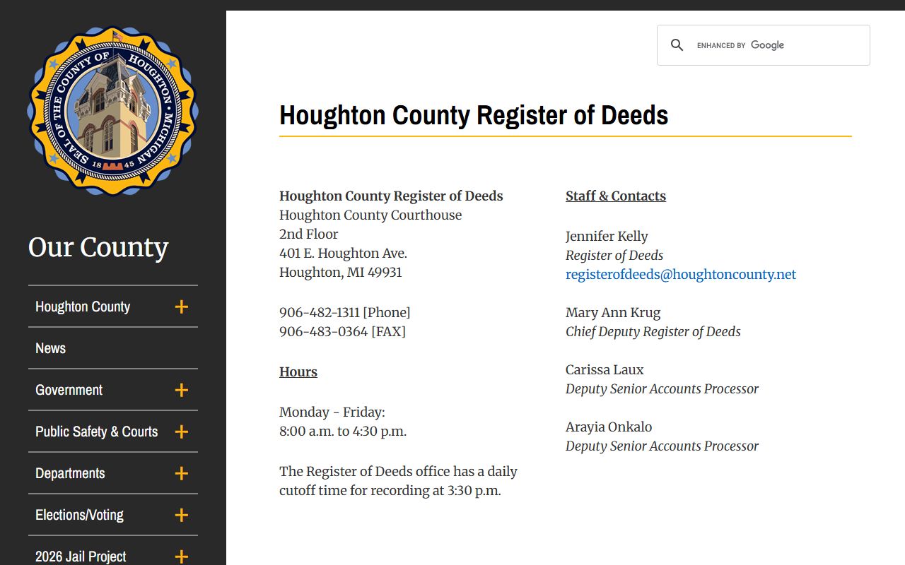 Houghton County Register of Deeds public records portal