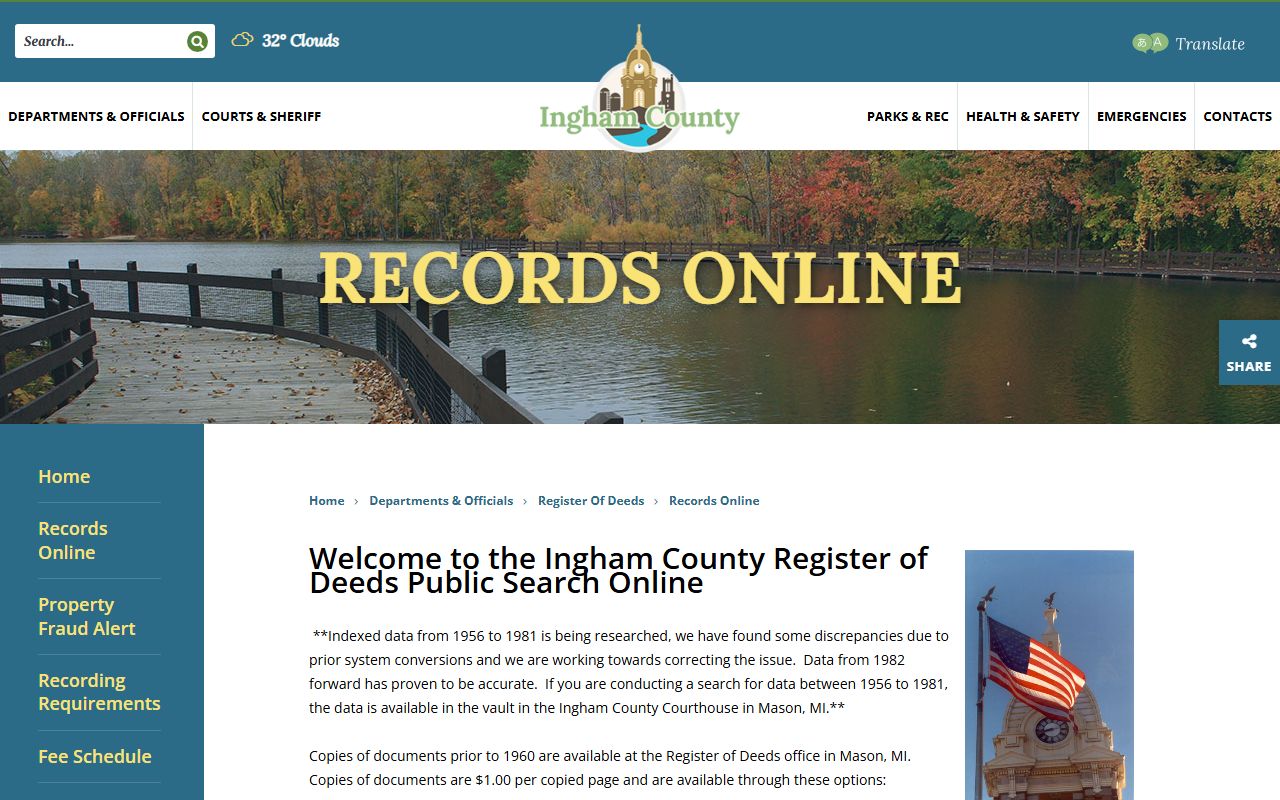 Ingham County online records search portal for property documents