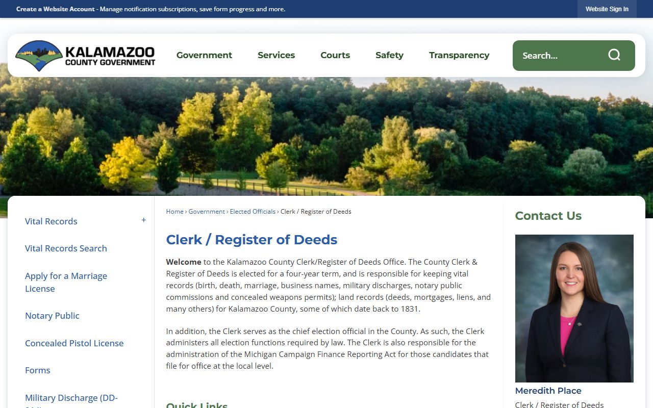 Kalamazoo County Clerk Register of Deeds portal for public records