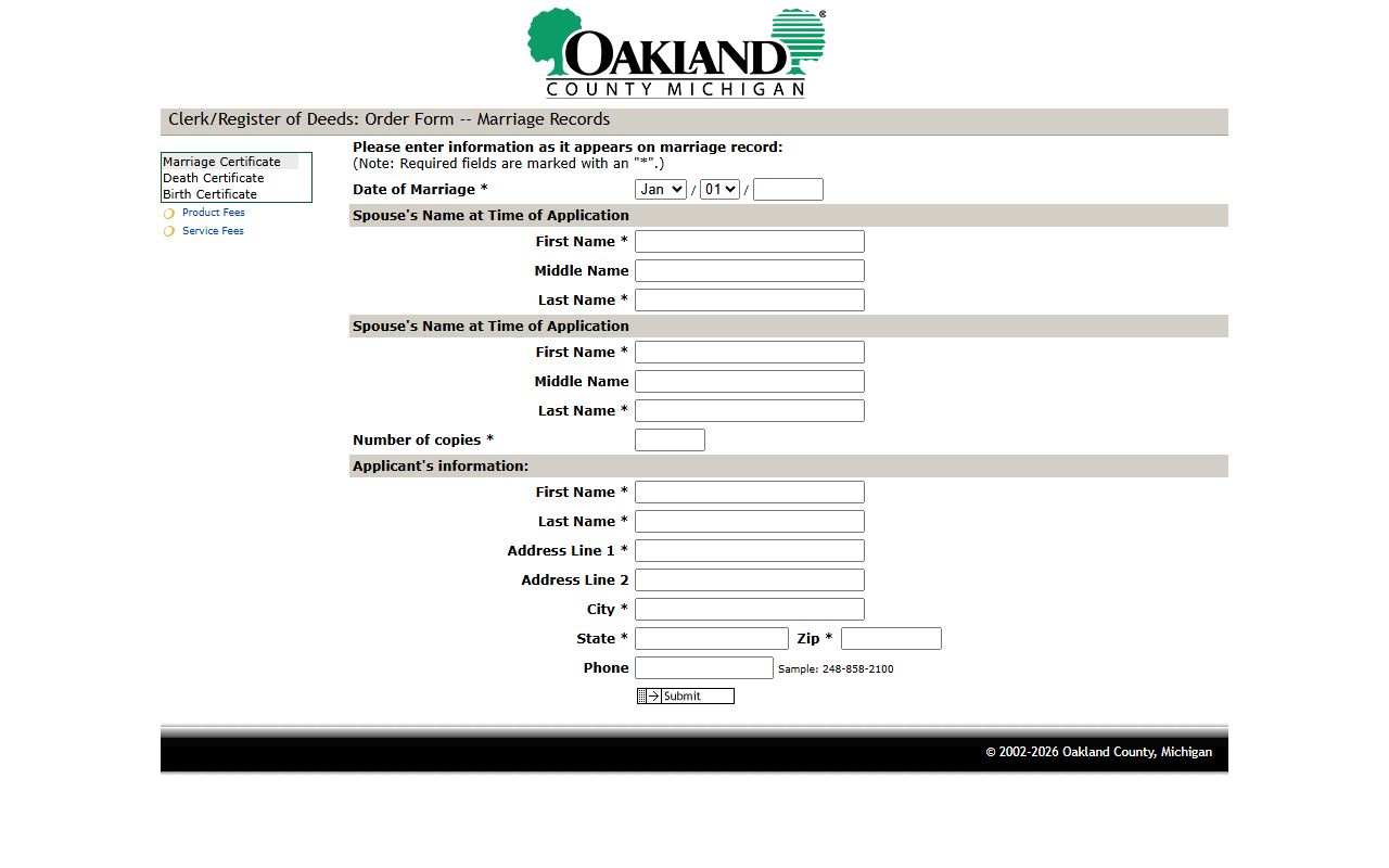 Oakland County marriage records online ordering public records