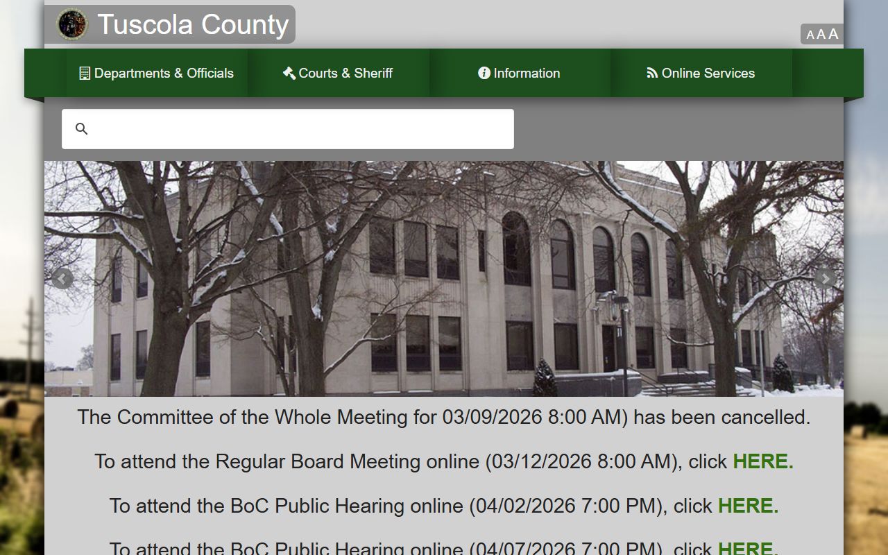 Tuscola County public records Register of Deeds website screenshot