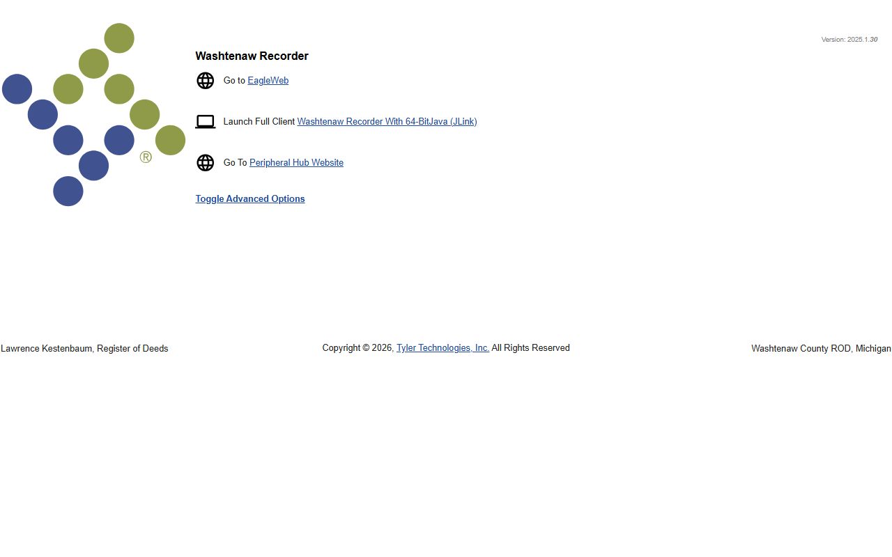 Washtenaw County Register of Deeds public records portal screenshot