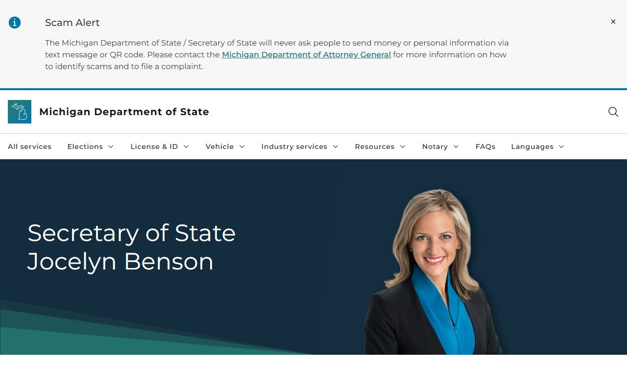 Michigan Secretary of State website for vehicle and driver public records