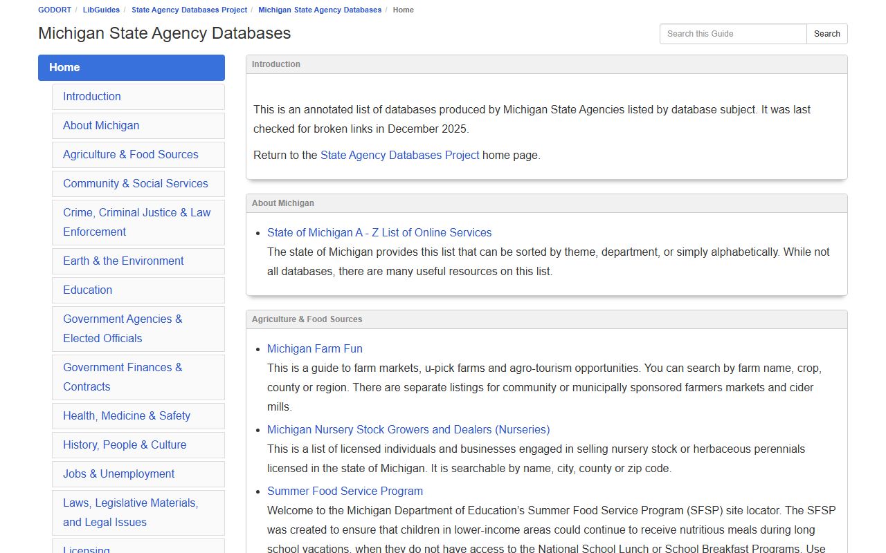 Michigan State Agency Databases guide for comprehensive public records access